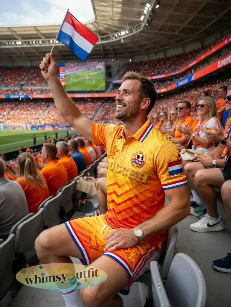 Nieuw herenpoloshirt en -shortsset met kleurverloop en Nederlandse voetbalstrepen casual style