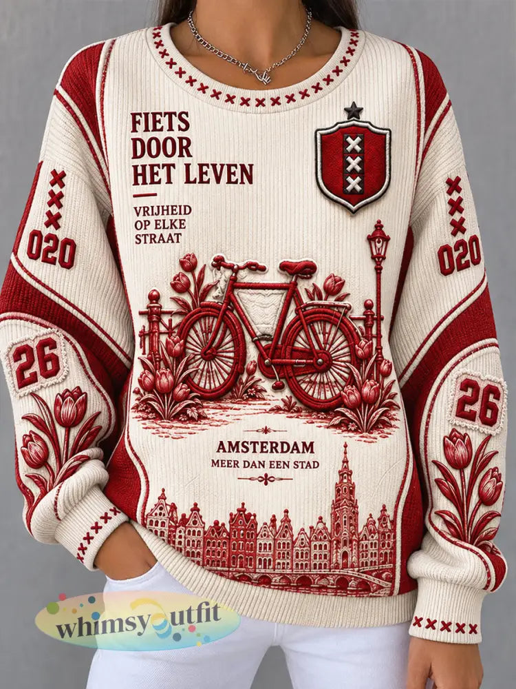 Off-white casual sweatshirt voor dames met Amsterdam-stadspatroon - Romig-Wit / S