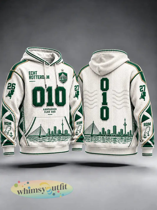 Off-White herenhoodie met patchworkprint casual model met capuchon uit Rotterdam - Wit / S