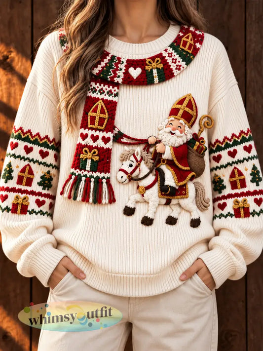 Off-White Nederlandse St. Nicholas Day 3D-geprinte casual sweatshirt voor dames - Romig-Wit / S