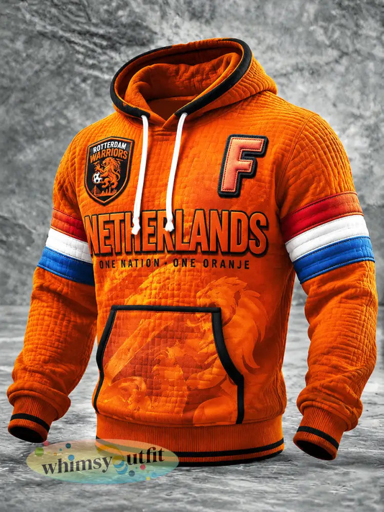 Oranje heren-sweatshirt met capuchon van de Nederlandse voetbalclub Feyenoord voor dagelijks gebruik en bedrukt