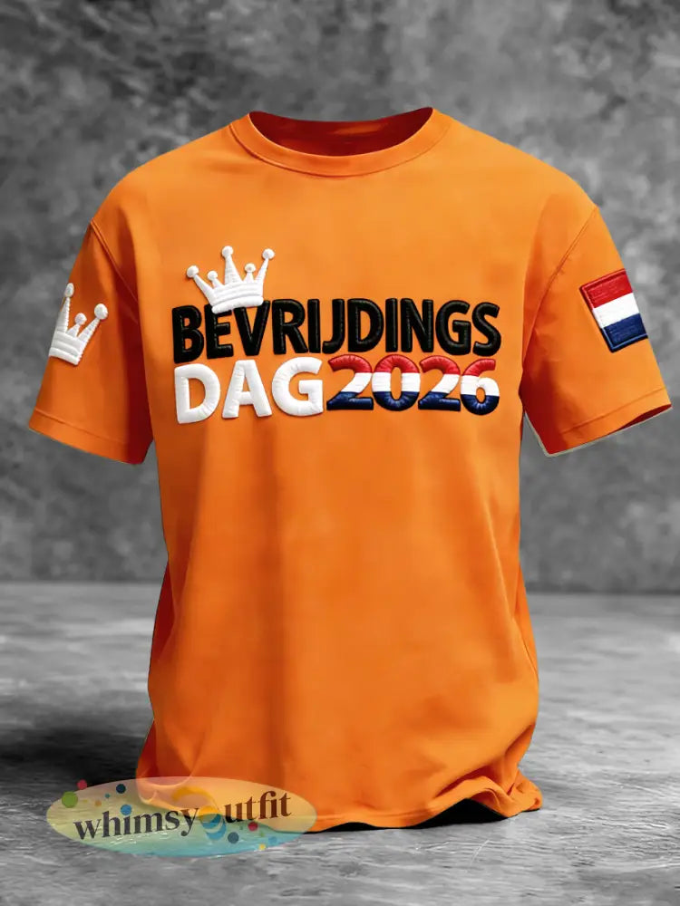 Oranje Nederlandse bevrijdingsdag 2026 print casual T-shirt - Sinaasappel / S