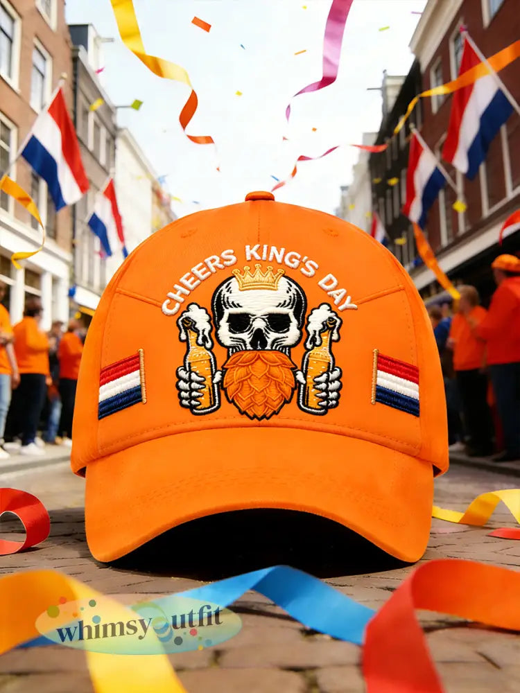 Oranje Nederlandse koningsdag schedelprint casual pet - Sinaasappel / 58CM