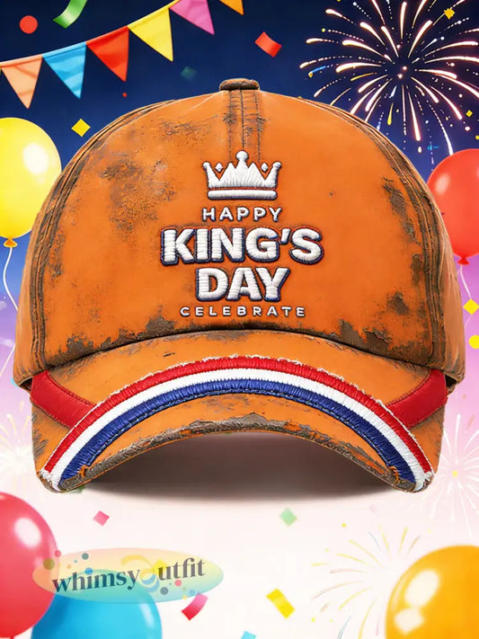 Oranje Nederlandse vlag Koningsdag retro print casual hoed - Sinaasappel / 58CM