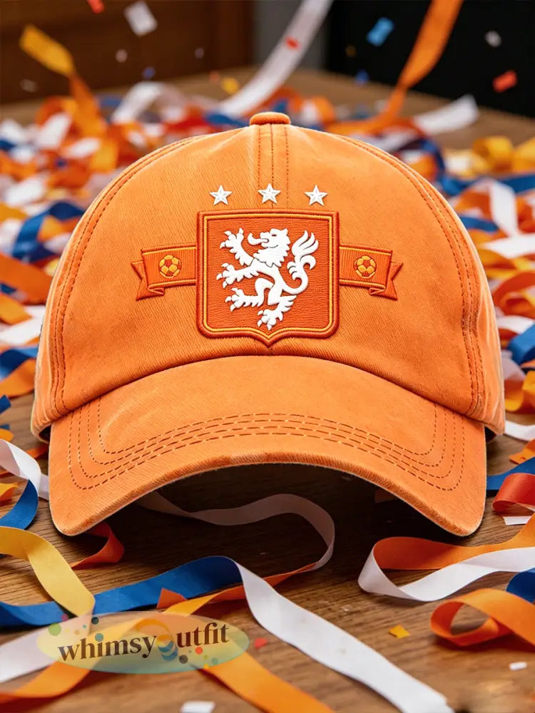 Oranje Nederlandse Voetbal Leeuwenprint Casual Hoed - Sinaasappel / 58CM