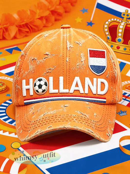 Oranje Nederlandse voetbalprint casual hoed - Sinaasappel / 58CM