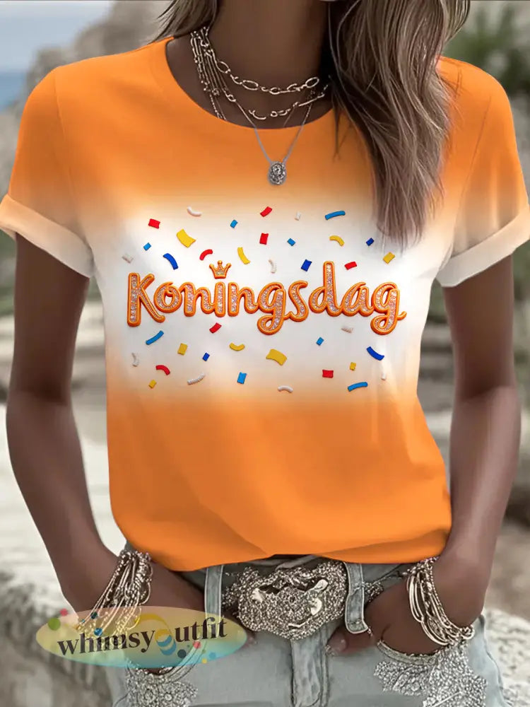 Oranje T-shirt met gradiënt voor dames - Sinaasappel / S