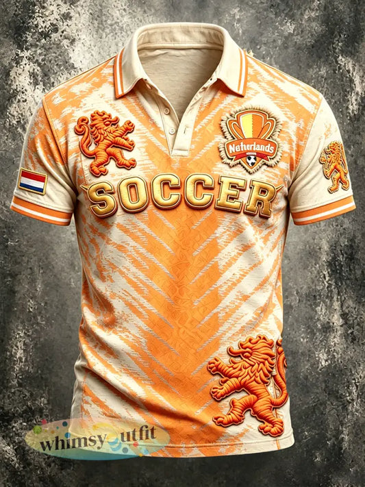 Oranje verloop Nederlandse voetbalprint casual poloshirt voor heren - Sinaasappel / S