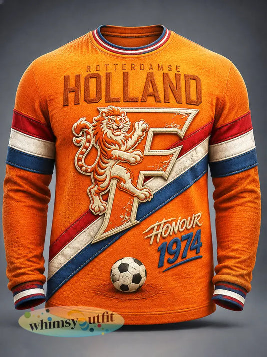 Oranje voetbalshirt voor heren van Feyenoord met print casual t-shirt met lange mouwen - Sinaasappel / S