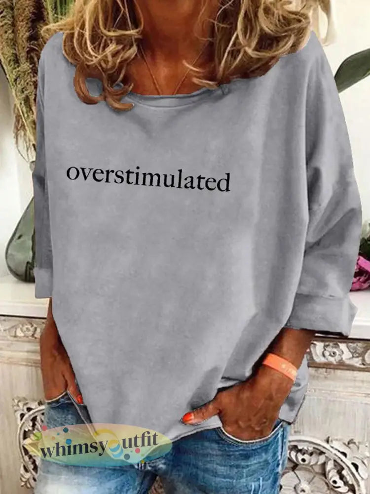 Overgestimuleerde moeders bedrukt T-shirt voor dames - Grijs / S