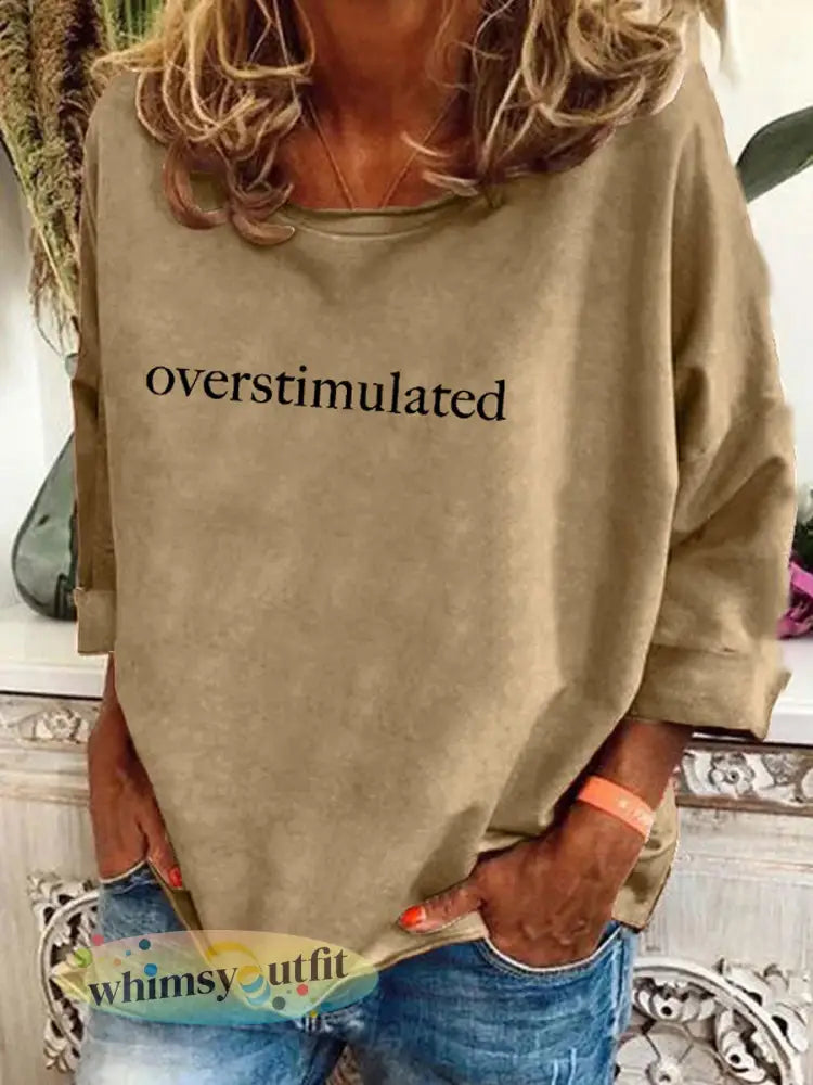 Overgestimuleerde moeders bedrukt T-shirt voor dames - Kaki / S