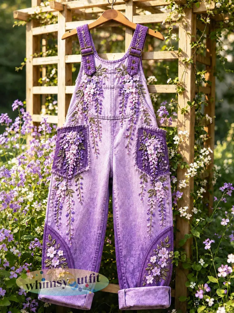 Paarse damesoveralls met bloemenprint casual stijl - Purper / S
