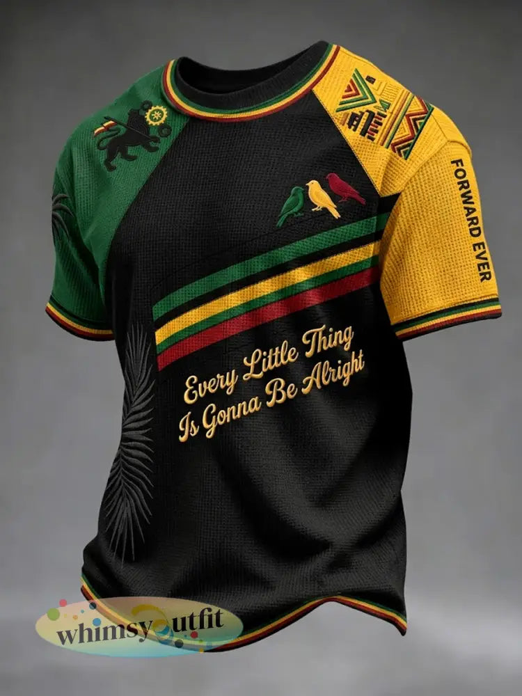 Patchwork Casual Waffle-Weave T-shirt voor Retro Reggae Fans - als foto / S