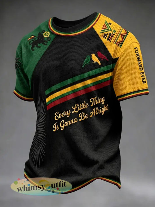 Patchwork Casual Waffle-Weave T-shirt voor Retro Reggae Fans - als foto / S