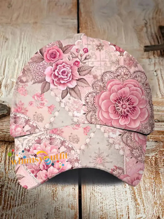 Pink Floral Print Casual Unisex Hat Pink / S