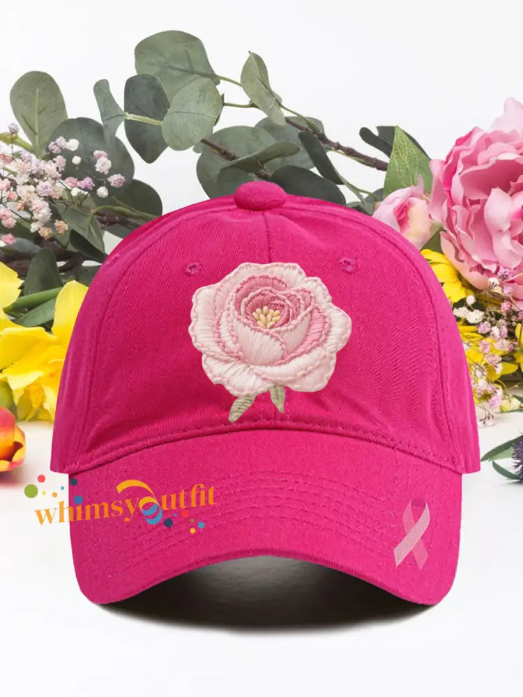 Pink rose breast cancer neutral hats Rose Red / ONE