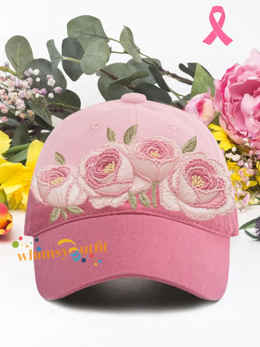 Pink roses breast cancer neutral hat Pink / ONE