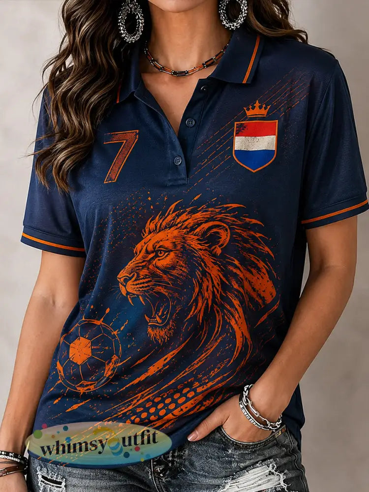 Poloshirt met korte mouwen en leeuw en voetbalprint - A / S