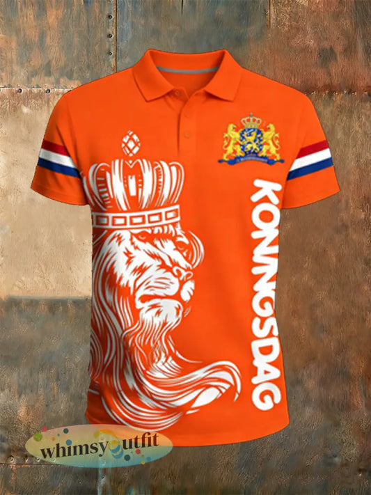 Poloshirt met Nederlandse koningsdag voor heren - A / S