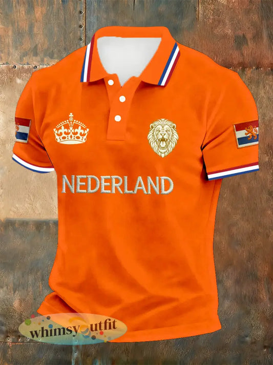 Poloshirt met Nederlandse koningsdag voor heren - A / S