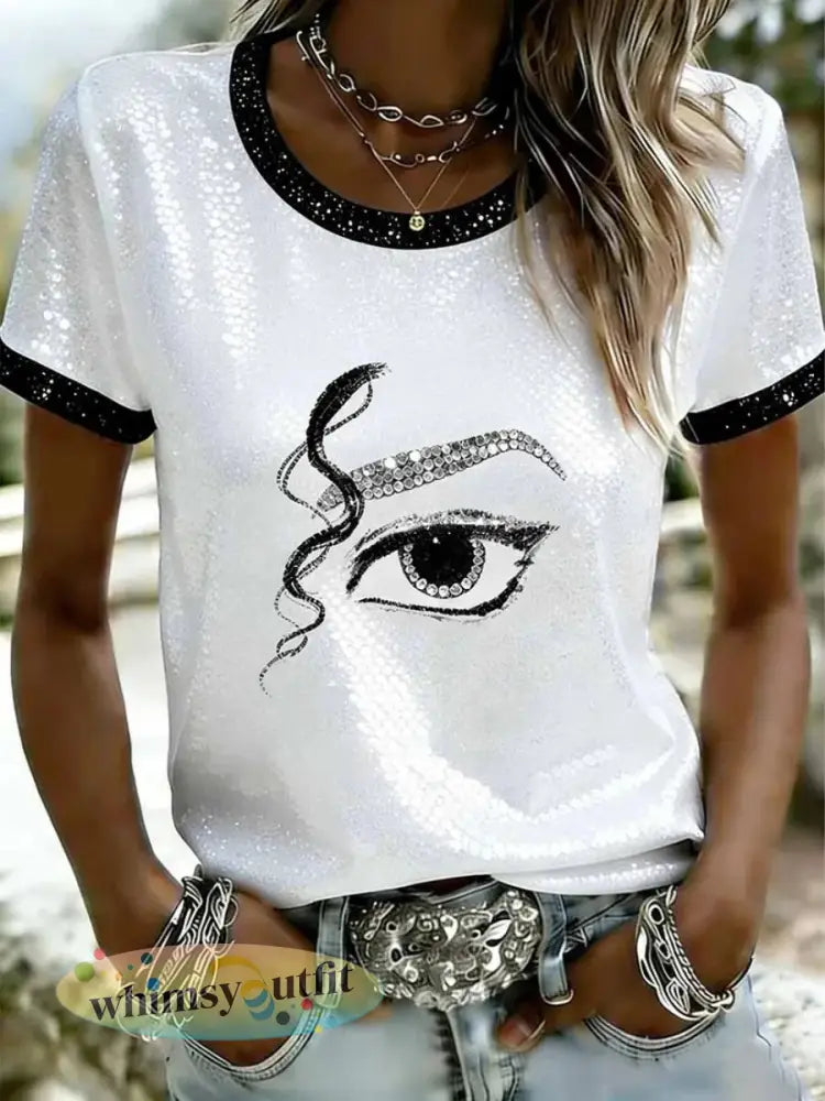 Pop Music Character T-shirt met korte mouwen voor dames - Wit / S