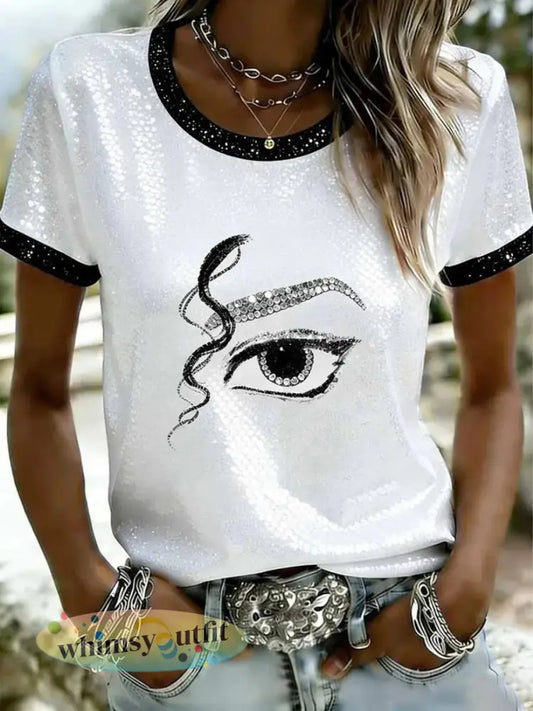 Pop Music Character T-shirt met korte mouwen voor dames - Wit / S