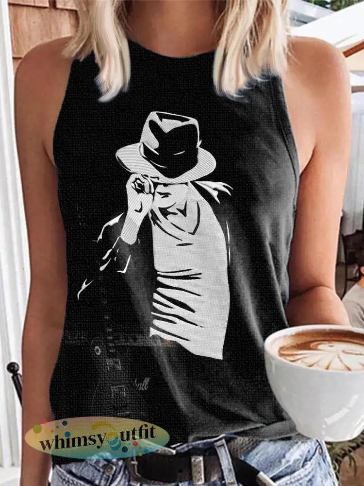 Pop muziek geïnspireerde vest top voor dames - Zwart / S