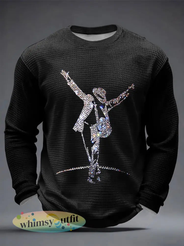 Pop muziek heren figuur wafel lange mouw T-shirt - Zwart / S