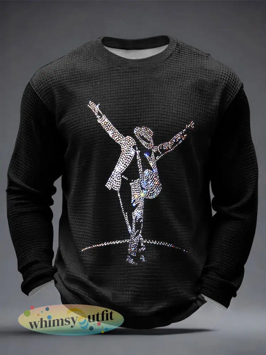 Pop muziek heren figuur wafel lange mouw T-shirt - Zwart / S