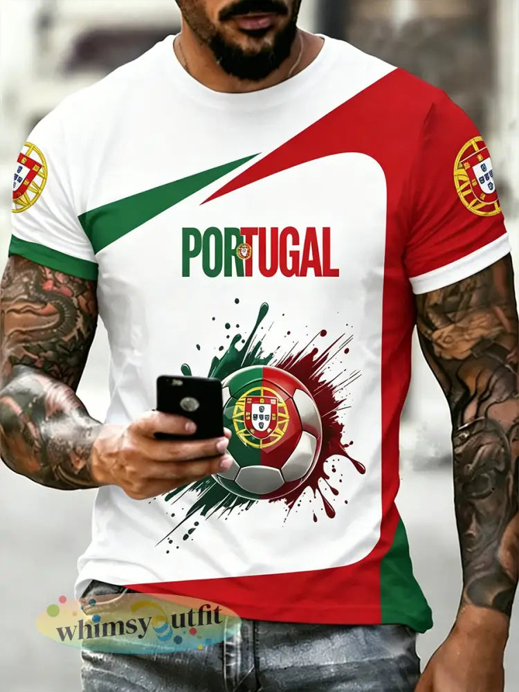 Portugal voetbal T-shirt met korte mouwen voor heren - als foto / S
