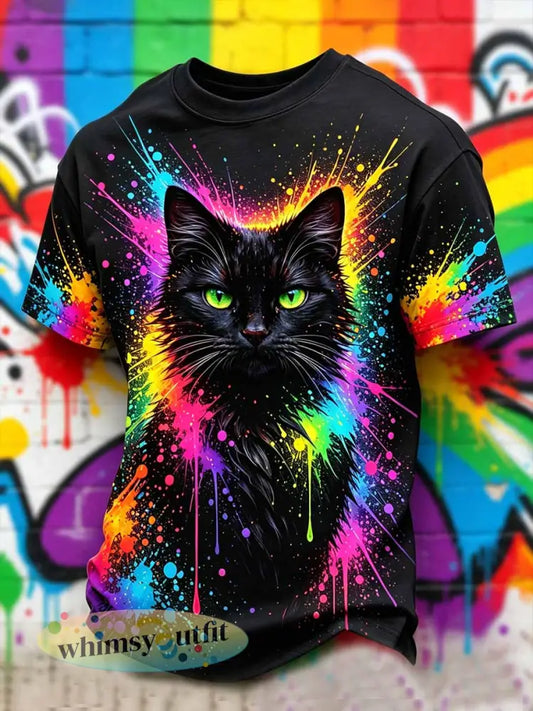 Pride maand regenboog kat print casual T-shirt voor heren - als foto / S
