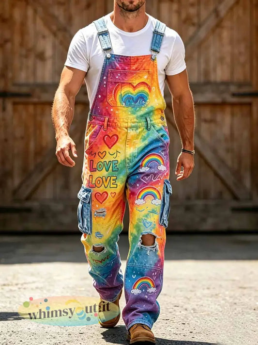Pride maand regenboogjumpsuit met graffiti-print voor heren - als foto / S
