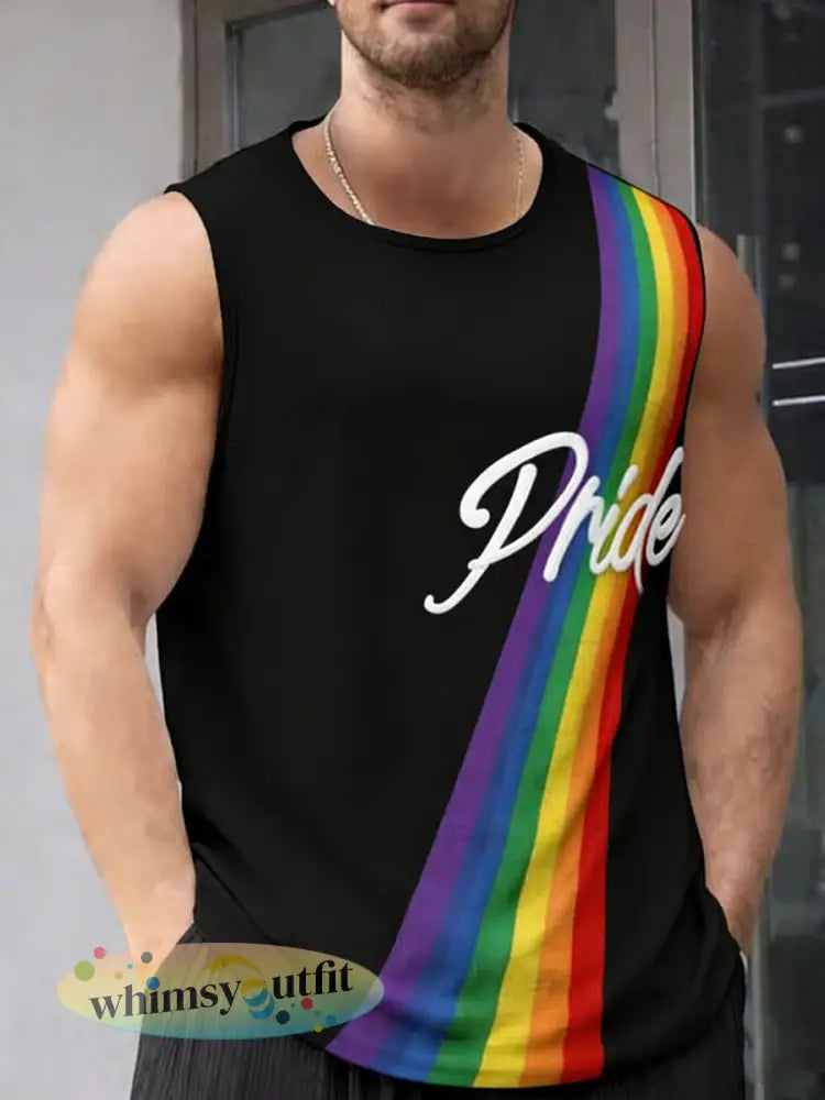 Pride maand regenboogprint tanktop voor heren - Zwart / S