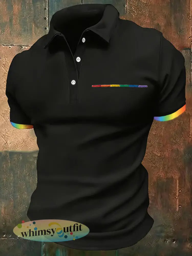 Pride maand regenboogprint vrijetijdstop met korte mouwen voor heren - Zwart / S