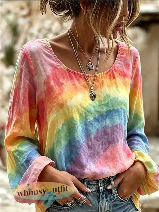 Pride maand voor dames aquarel regenboogkunst met lange mouwen - als foto / S