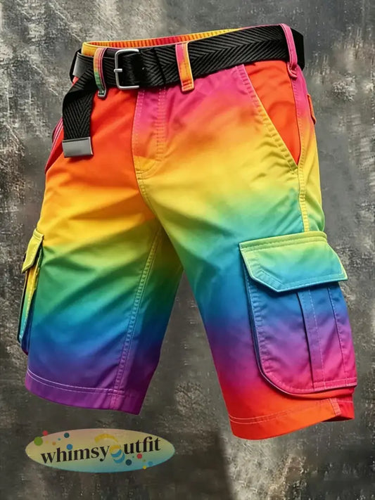 Pride-maand voor heren: Retro-chique Cargo-shorts in regenboogstijl - als foto / S