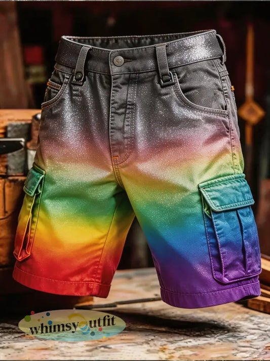 Pride-maand voor mannen: Cargo-shorts in retro-chique regenboogstijl - als foto / S