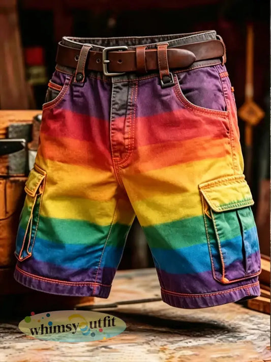 Pride-maand voor mannen: Cargo-shorts in retro-chique regenboogstijl - als foto / S