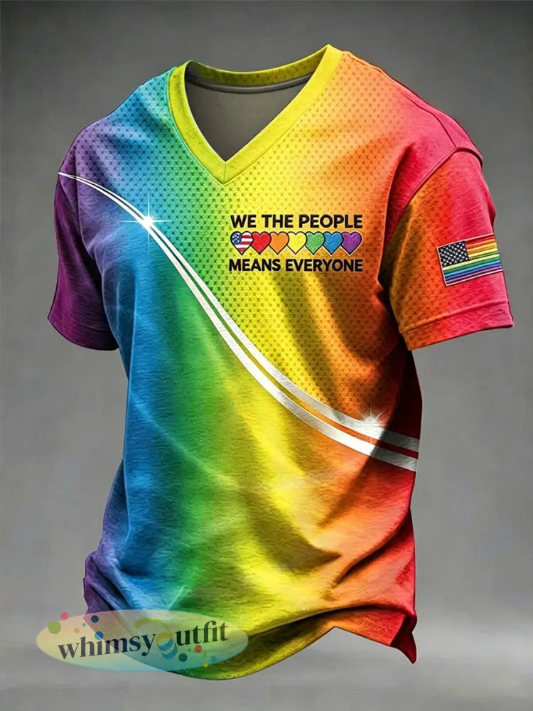 Pride Month heren LGBT-kunst ’We The People Means Everyone’ T-shirt met V-hals - als foto / S