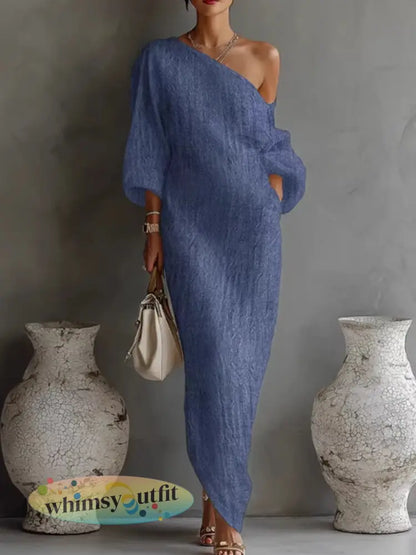 Pullover-jurk met lange mouwen en lange mouwen voor dames halverwege de taille - Blauw / S