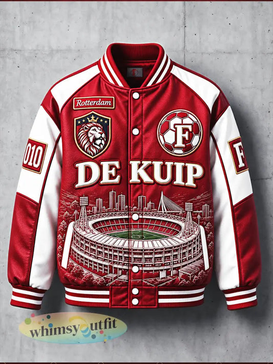 Red Holland Football Feyenoord bedrukte casual honkbaljas voor heren - Rood / S