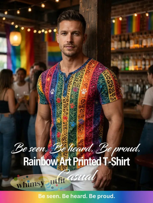 Regenboog bloemen kunst bedrukt T-shirt voor heren - als foto / S