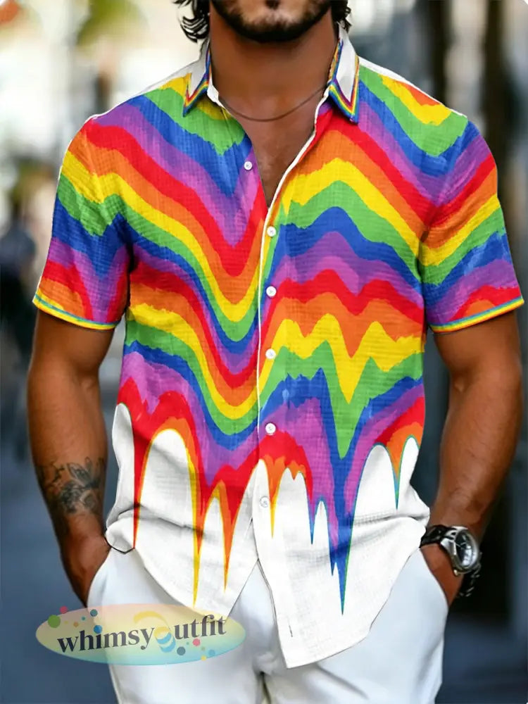 Regenboog lgbt graffiti print casual shirt met korte mouwen - Veelkleurig / S