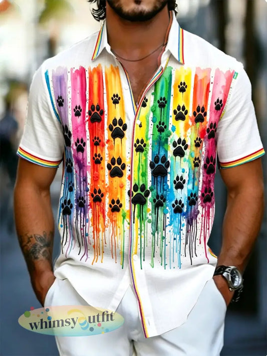 Regenboog met graffiti-print casual shirt met korte mouwen voor heren - Wit / S