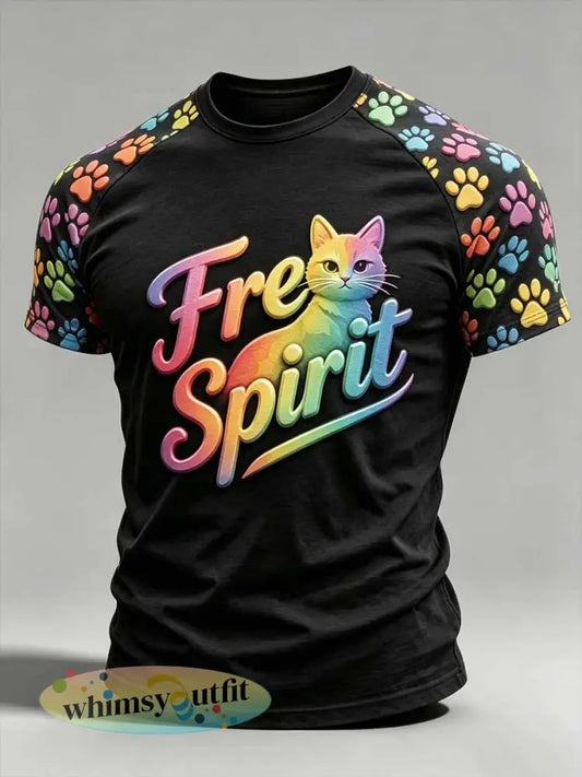 Regenboog T-shirt met graffiti-print voor heren - als foto / S
