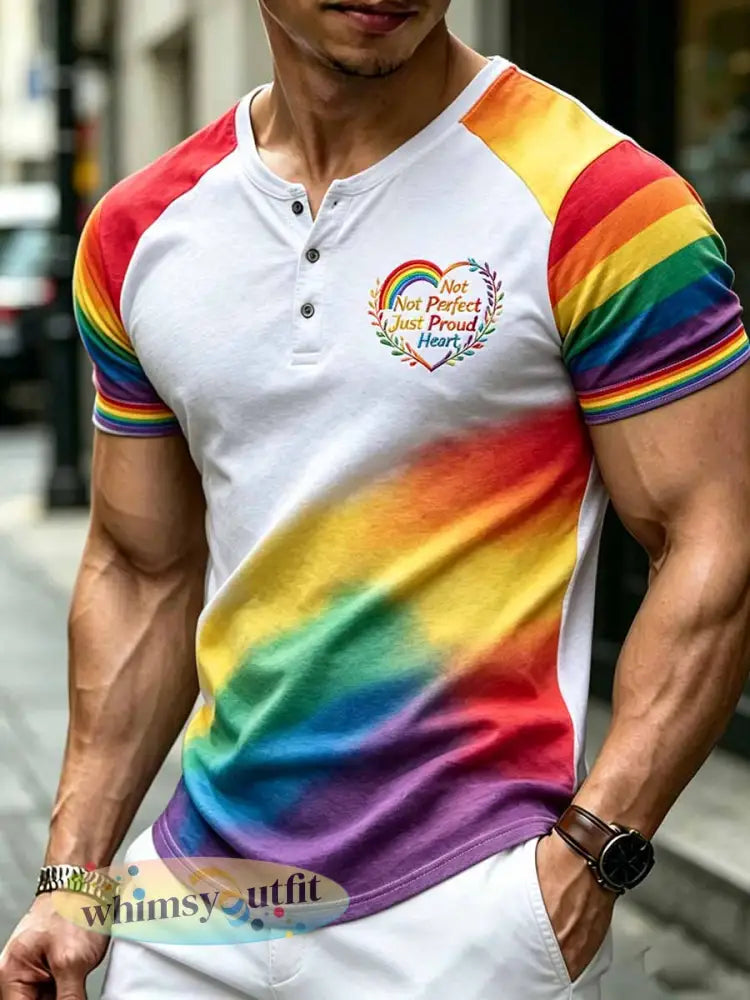 Regenboogbloemenkunstprint t-shirt voor heren - als foto / S