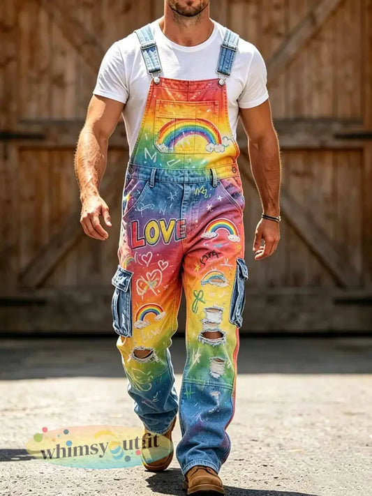 Regenbooggraffitiprint jumpsuit voor de Maand van de Mannenprijzen - als foto / S