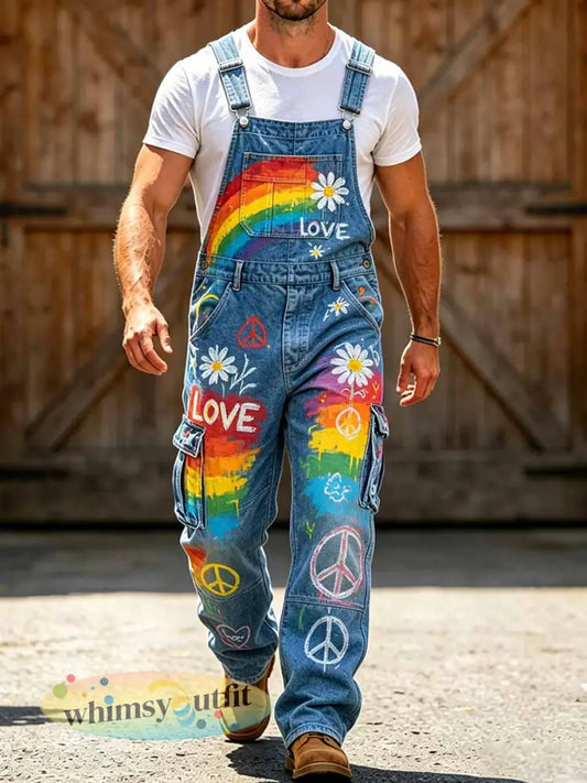 Regenbooggraffitiprint jumpsuit voor de Maand van de Mannenprijzen - als foto / S