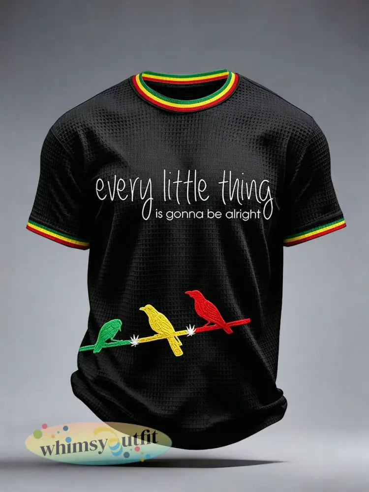 Reggae muziek kunst print heren wafel T-shirt - Zwart / S