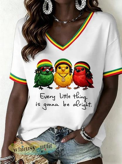 Reggae muziek V-hals T-shirt voor dames - Wit / S